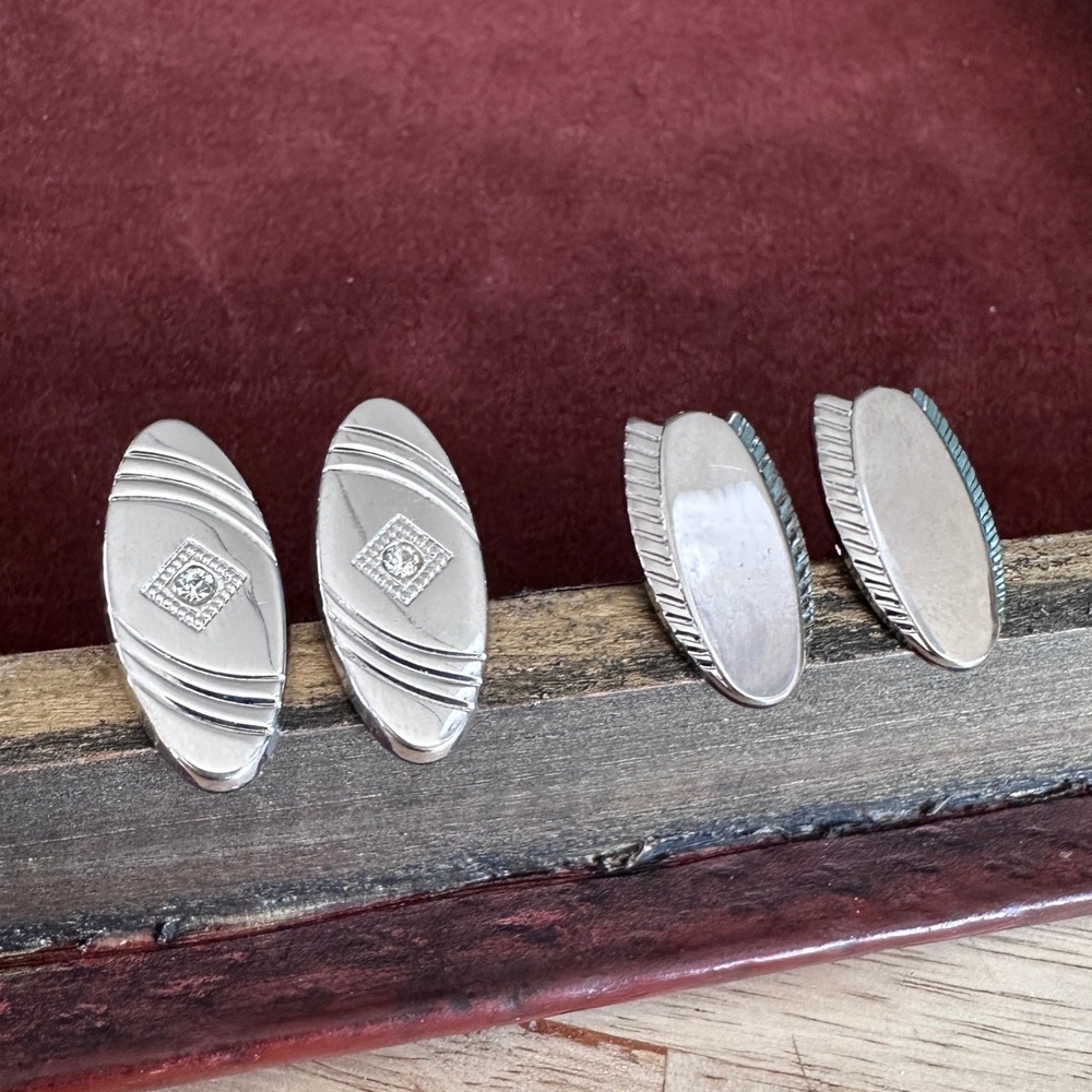 Vintage MCM Foster Silver Cuff Links + Unsigned Matching Oval Pair Set‎